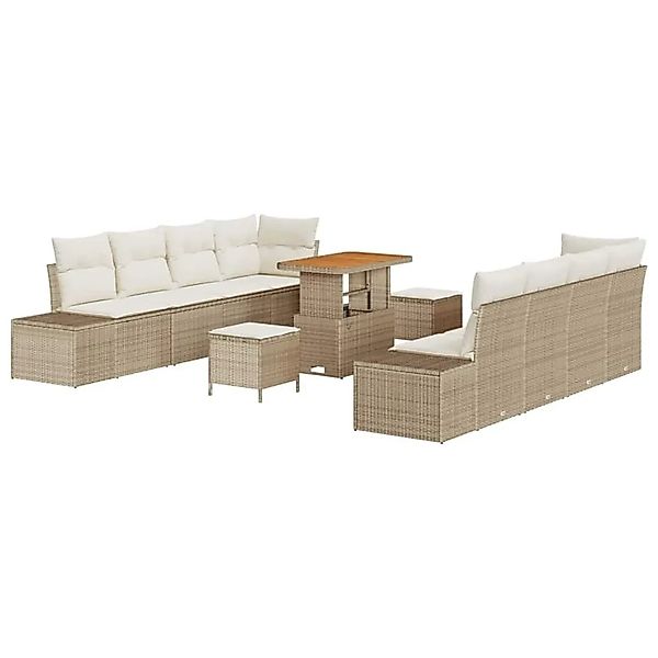 vidaXL Gartensofa-Set mit Kissen mit Speicher 11 Stk Beige Poly Rattan 3364 günstig online kaufen