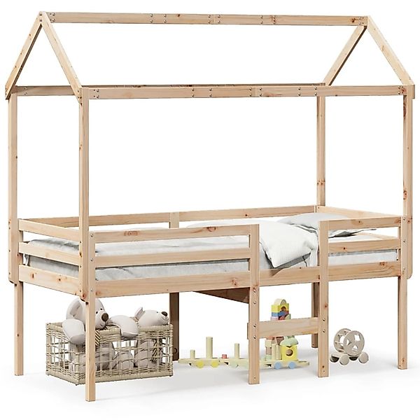 vidaXL Hochbett mit Dach 90x200 cm Massivholz Kiefer 3282132 günstig online kaufen