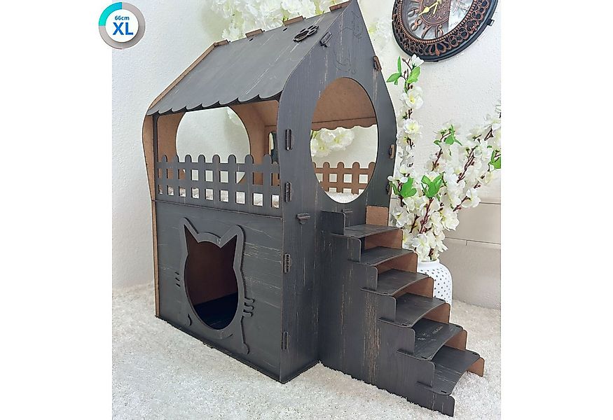 Jungengel Tierhaus Zweistöckiges Katzenhaus aus MDF – Dunkelbraun – in XL, günstig online kaufen