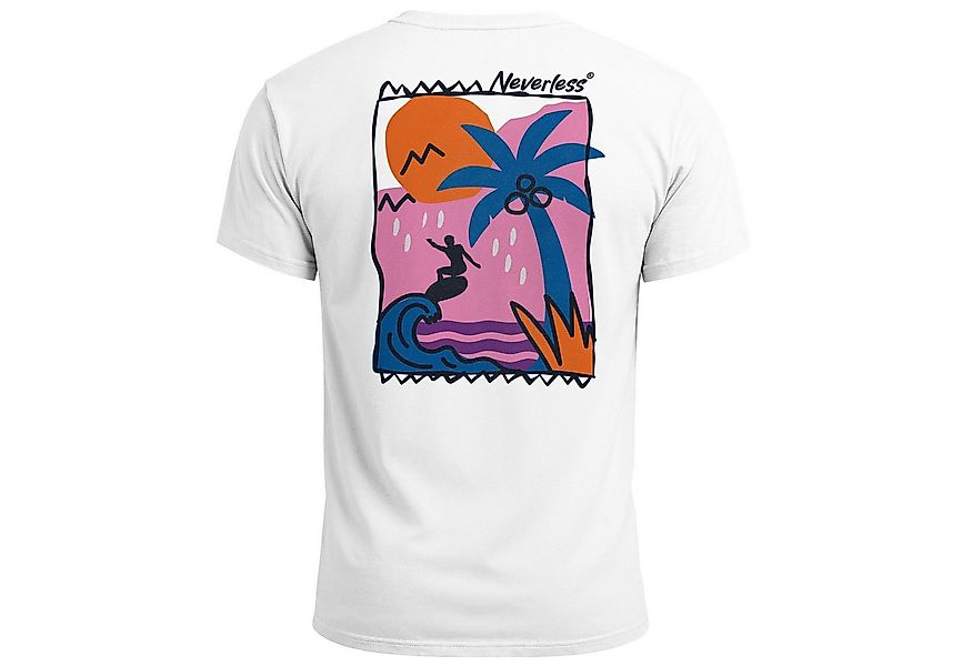 Neverless Print-Shirt Herren T-Shirt Backprint Surfer Wellen Sunset Grafikp günstig online kaufen