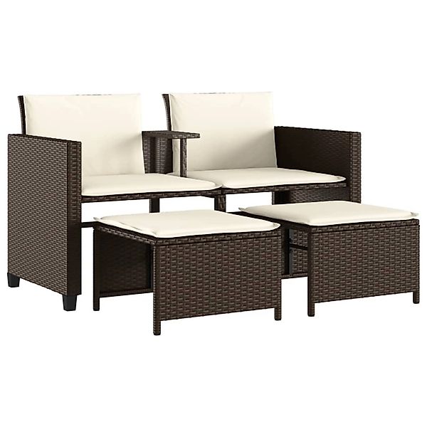 vidaXL Gartensofa 2-Sitzer mit Tisch und Hockern Braun Poly Rattan 368417 günstig online kaufen