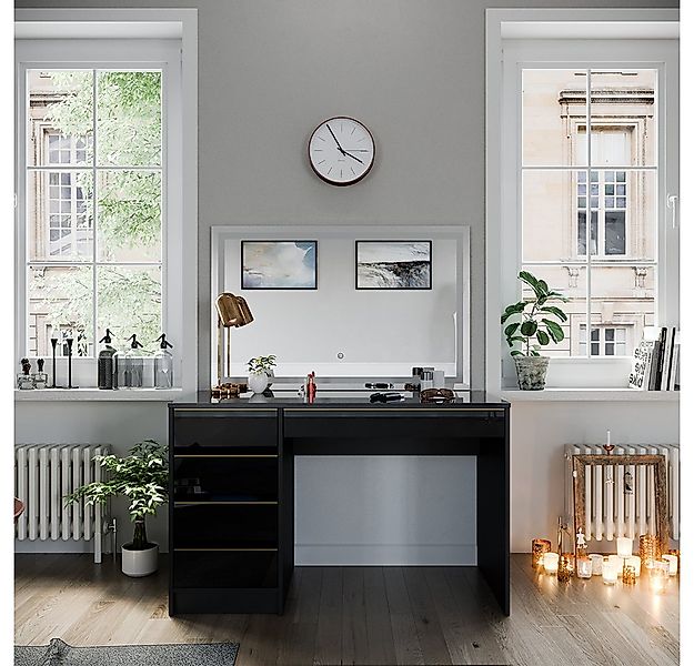 Vicco Schminktisch Sherry, Schwarz, 120 cm mit LED-Spiegel günstig online kaufen