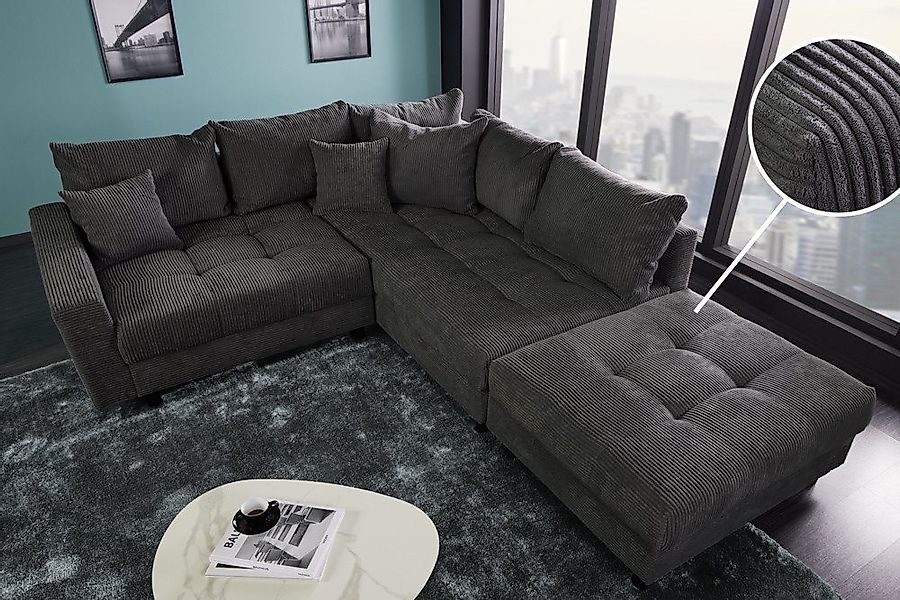 riess-ambiente Ecksofa KENT 220cm dunkelgrau - Cord, L-Form, Federkern, FSC günstig online kaufen