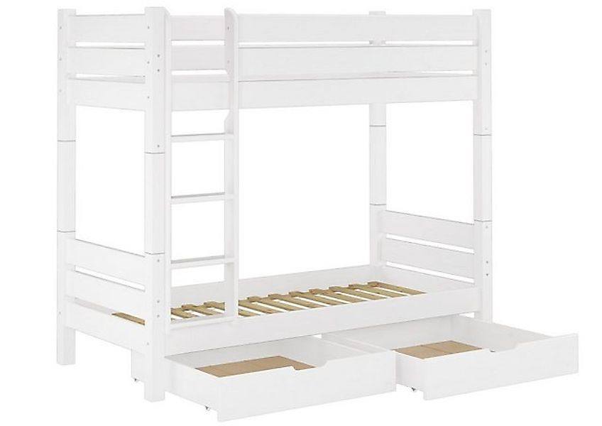 ERST-HOLZ Etagenbett Stabiles Etagenbett 100x200 aus Kiefer Weiß 2 Rollrost günstig online kaufen