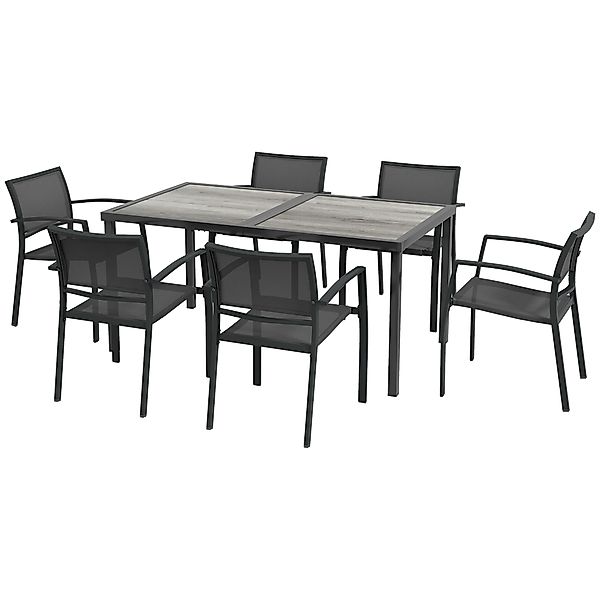 Outsunny Gartenmöbel-Set aus Stahl, 7-teilig mit 1 Tisch und 6 stapelbaren günstig online kaufen