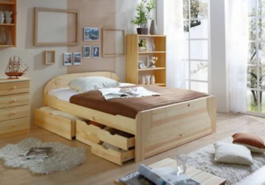 TICAA Doppelbett mit Schubkästen Erna Kiefer Natur 140 x 200 cm natur günstig online kaufen