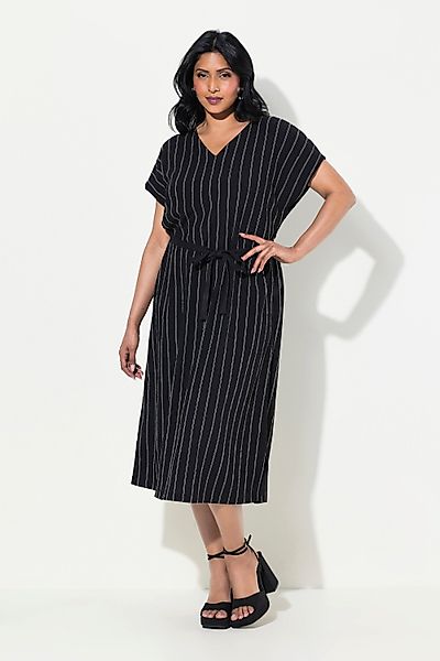 Ulla Popken Maxikleid Jersey-Midikleid Struktur V-Ausschnitt günstig online kaufen