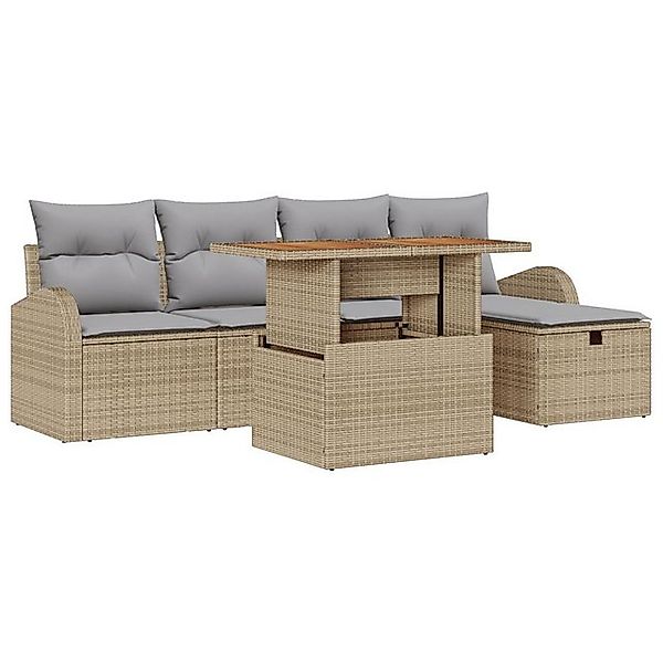 vidaXL Loungesofa 6-teiliges Garten Sofa Set mit Kissen Beige Poly Rattan, günstig online kaufen