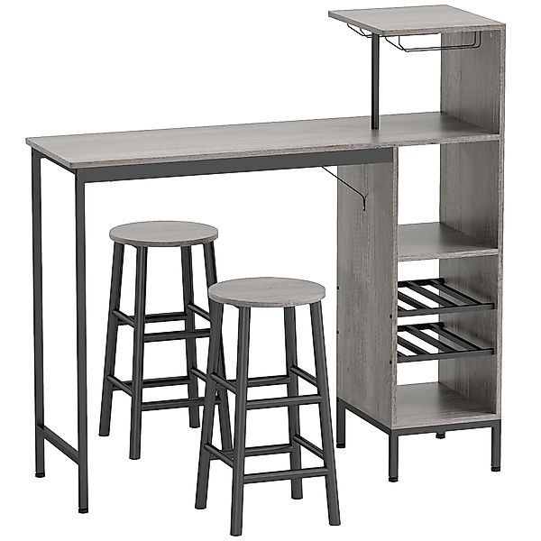 HOMCOM Bar-Set mit Hockern, Stehtischset mit 2 Barhockern mit Fußstützen, m günstig online kaufen