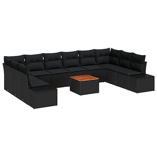 vidaXL Loungesofa 11-teiliges Garten Sofa Set mit Kissen Schwarz Poly Ratta günstig online kaufen