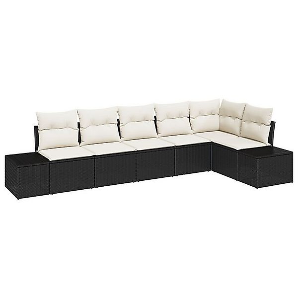 vidaXL Loungesofa 6-tlg. Garten-Sofagarnitur mit Kissen Schwarz Poly Rattan günstig online kaufen