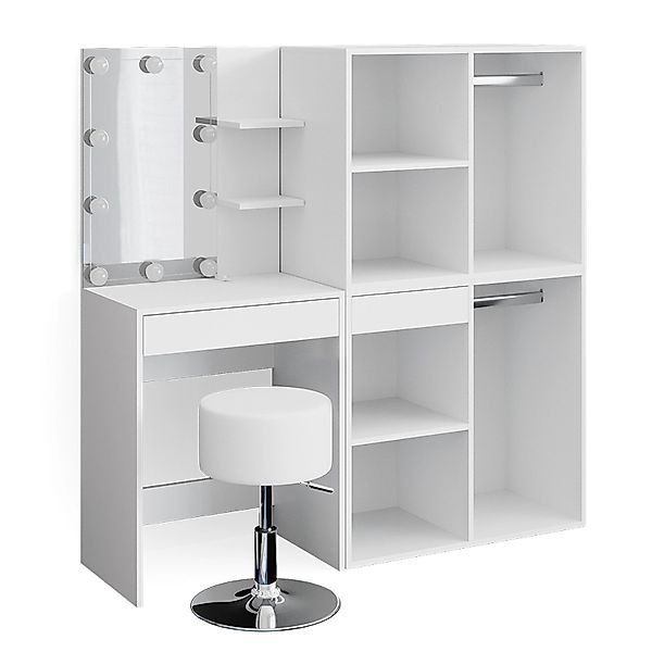 Vicco Schminktisch Isabelle Weiß 60 cm mit LED Hocker und Schränken günstig online kaufen