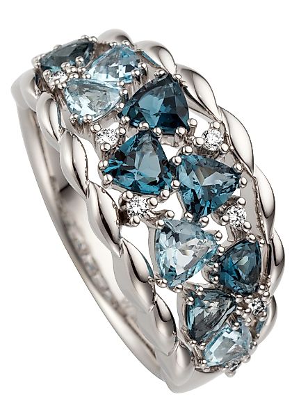JOBO Fingerring "Ring mit Blautopas und 8 Diamanten", 585 Weißgold günstig online kaufen