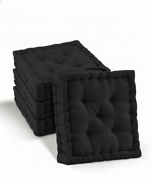Beautissu Stuhlkissen 4er Set Bodenkissen Sitzkissen Mila, 40x40cm, Schwarz günstig online kaufen