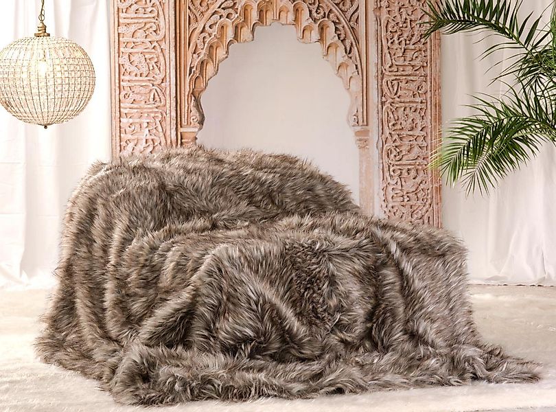Wohndecke Felldecke (Kunstfell) Grizzly in braun-grau, günstig online kaufen