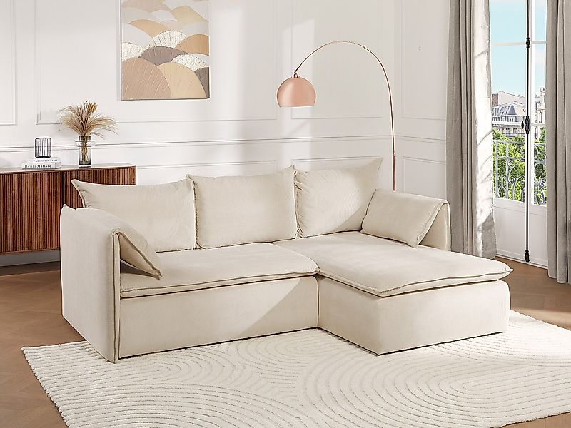 Ecksofa mit Schlaffunktion - Ecke Rechts - Feincord - Beige - TEODORA günstig online kaufen
