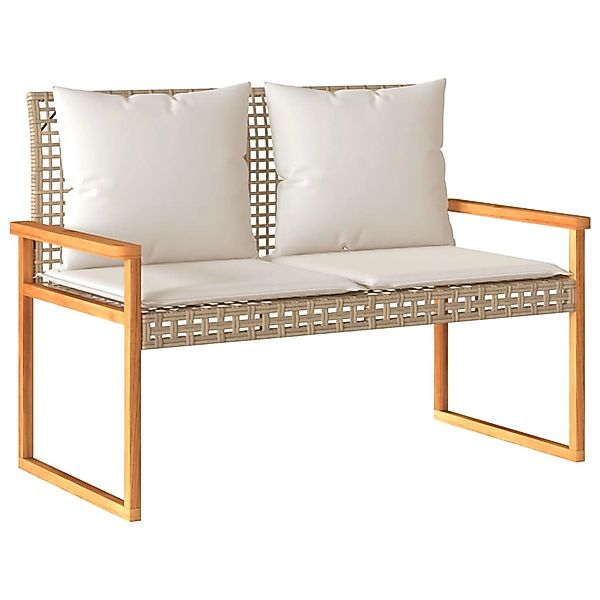 vidaXL Gartenbank Gartenbank mit Kissen Beige Poly Rattan nholz (1-St) günstig online kaufen
