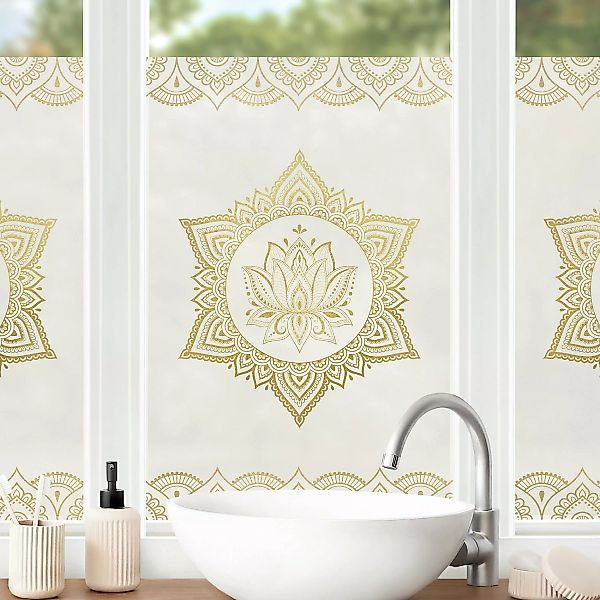 Fensterfolie Mandala Lotus Illustration Ornament weiß gold günstig online kaufen