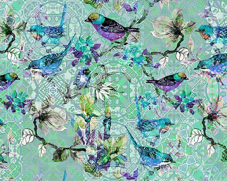 Fototapete "mosaic birds 3" 4,00x2,70 m / Glattvlies Brillant günstig online kaufen