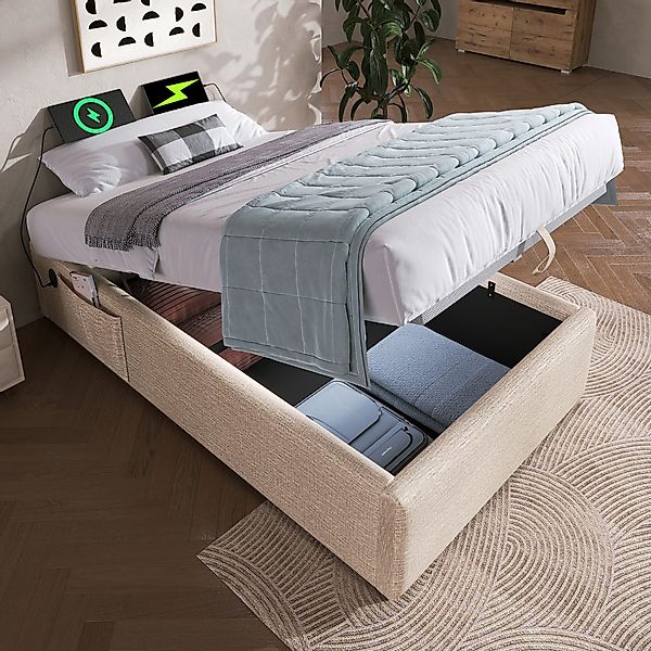 STILVORA Polsterbett mit Bettkasten,90×190 Bettgestell Jugendbett günstig online kaufen