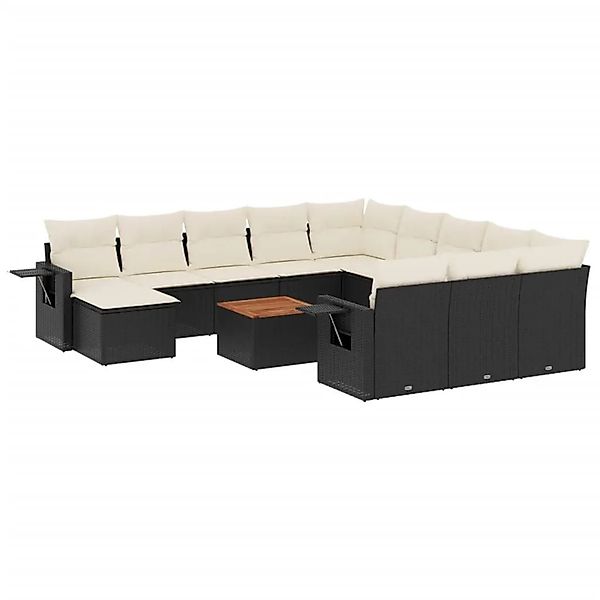 vidaXL 13-Tlg Garten-Sofagarnitur mit Kissen Schwarz Poly Rattan 3224866 günstig online kaufen