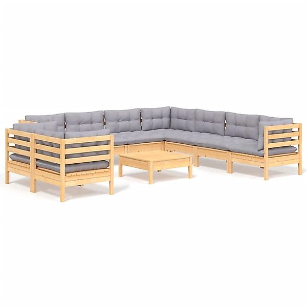 vidaXL 10-Tlg Garten-Lounge-Set mit Grauen Kissen Massivholz Kiefer 3096904 günstig online kaufen