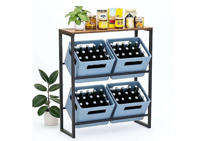 DanDiBo Standregal Getränkekistenregal 4 Kisten Schwarz Metall mit Holzabla günstig online kaufen