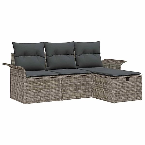 vidaXL Garten-Sofa-Set mit Kissen mit Speicher 4-Tlg Grau Poly Rattan 33601 günstig online kaufen