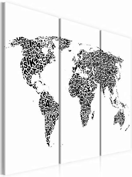 artgeist Wandbild Weltkarte - Alphabet - Triptychon schwarz/weiß Gr. 60 x 4 günstig online kaufen