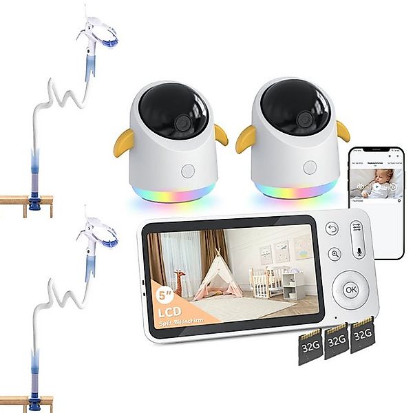 Boifun Video-Babyphone 2K Babyphone mit 2 Kameras und App 5 Zoll WLAN Babyf günstig online kaufen