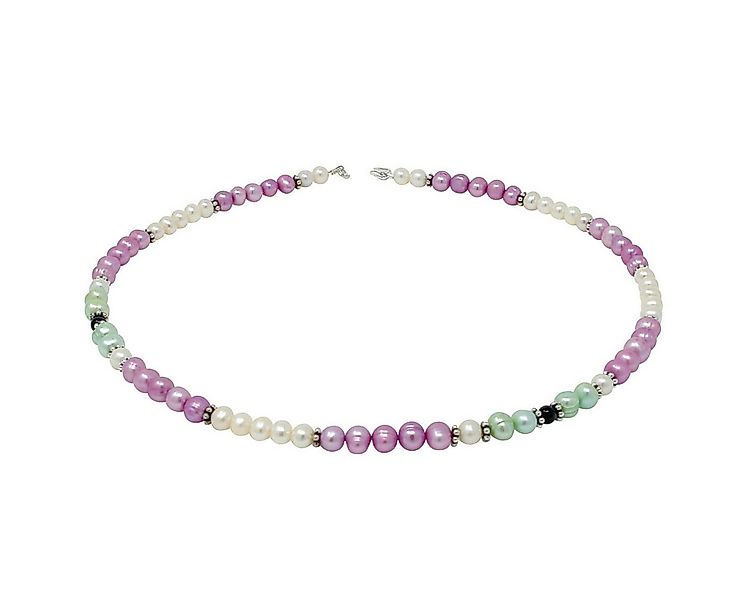 Schmuck Krone Perlenkette Kette aus Süßwasser Perlen, pink hellgrün weiß sc günstig online kaufen