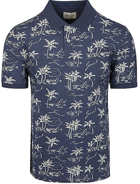 Gant Poloshirt Palm Druck Dusty Navy - Größe XXL günstig online kaufen