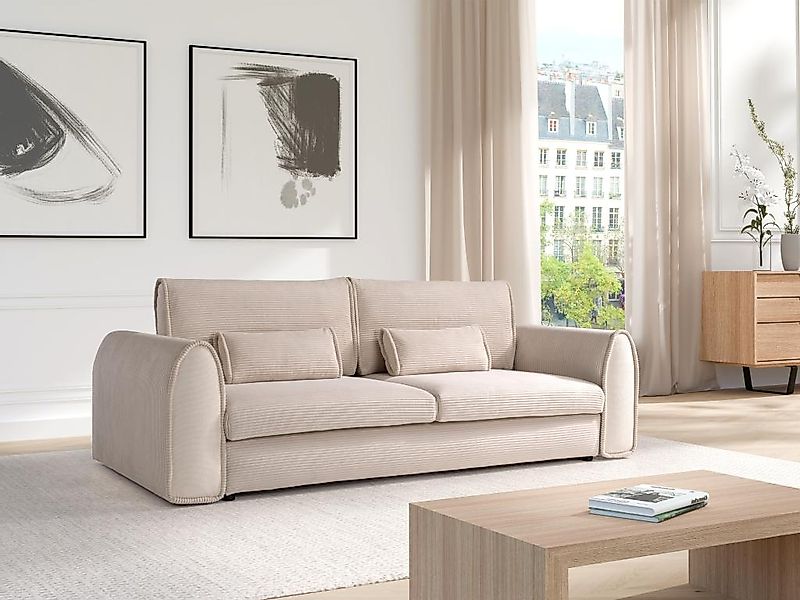 Sofa mit Schlaffunktion 3-Sitzer - Cord - Beige - RISTANO günstig online kaufen