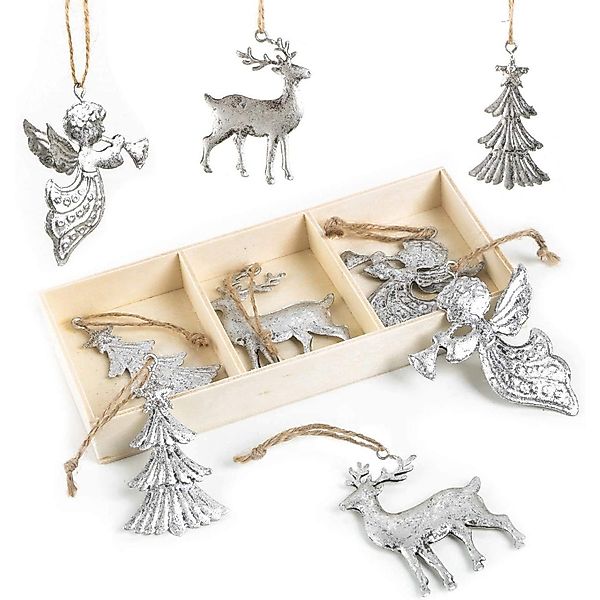 Logbuch-Verlag Dekofigur 9 silberfarbene Weihnachtsanhänger Baum günstig online kaufen