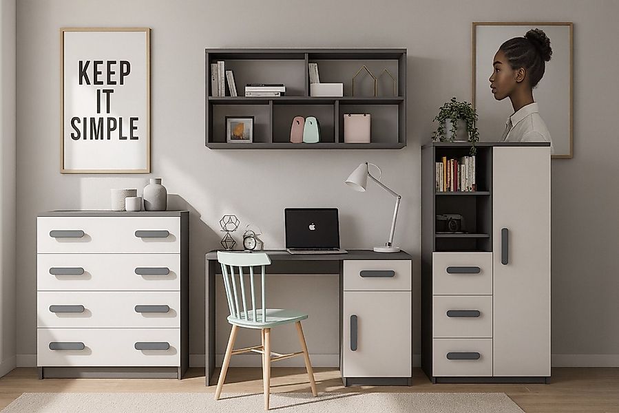 Deine Möbel 24 Kinderregal INGE 05 in Weiß / Weiß + Grau / Weiß + Eiche Son günstig online kaufen