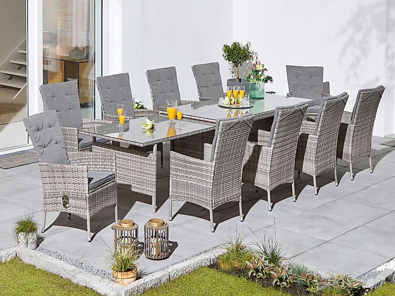 KONIFERA Garten-Essgruppe "Belluno" Set, 10x Sessel, 1x AZ-Tisch 179-300x73 günstig online kaufen