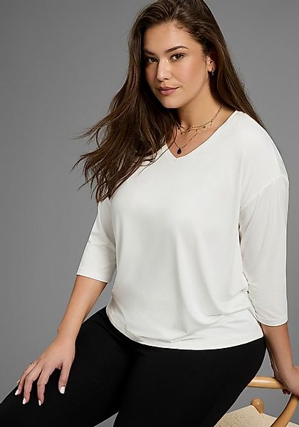 Laura Scott CURVE 3/4-Arm-Shirt mit V-Ausschnitt und lockerer Passform – GR günstig online kaufen