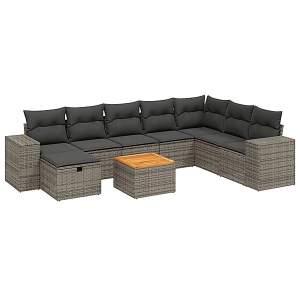 vidaXL 9-Tlg Garten-Sofagarnitur mit Kissen Grau Poly Rattan 3265211 günstig online kaufen