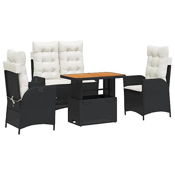 vidaXL 4-tlg Garten-Essgruppe mit Kissen Schwarz Poly Rattan Modell 3 günstig online kaufen