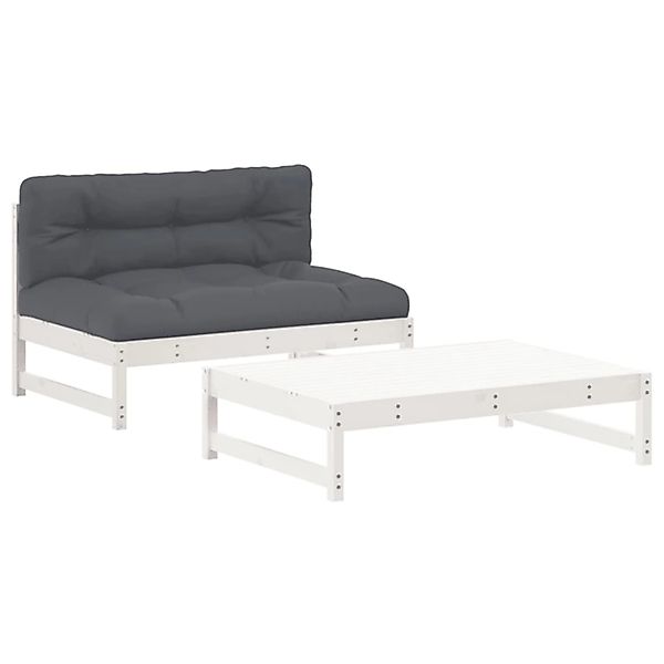 vidaXL 2-tlg Garten-Lounge-Set mit Kissen Weiß Massivholz günstig online kaufen