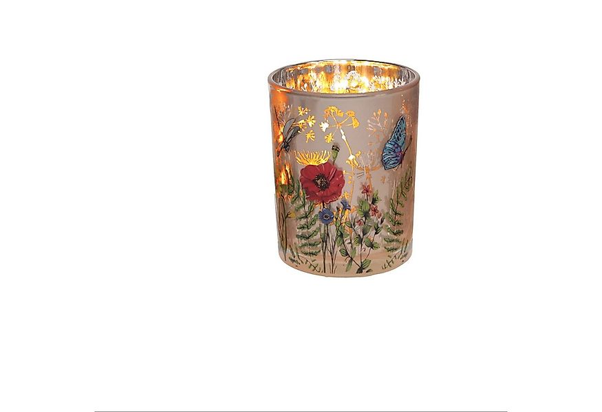 finehomegarden Windlicht Teelichtglas mit Blumen Dekor Teelichterhalter bun günstig online kaufen