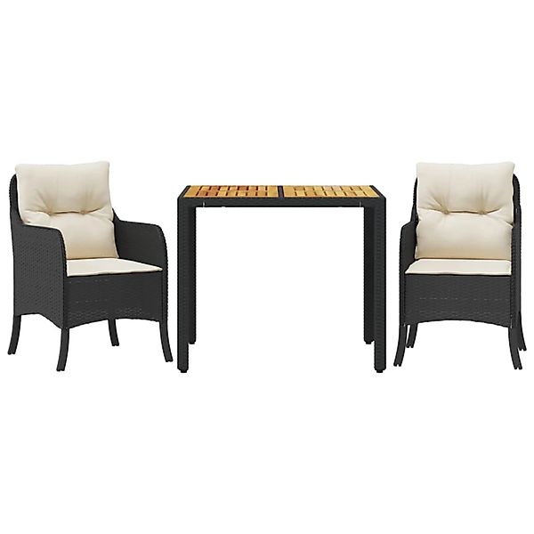 vidaXL 3-Tlg Garten-Essgruppe mit Kissen Schwarz Poly Rattan 3211860 günstig online kaufen