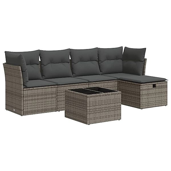 vidaXL 6-Tlg Garten-Sofagarnitur mit Kissen Grau Poly Rattan 3325276 günstig online kaufen