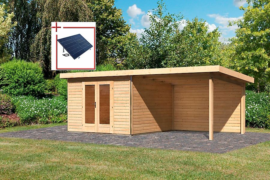 KONIFERA Gartenhaus "Rabensee 1", mit Anbaudach 3,30 m, Rückwand, naturbela günstig online kaufen