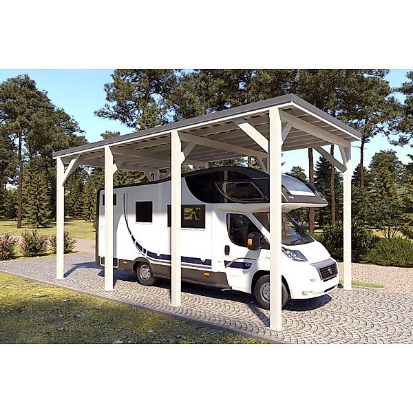 Holzbrüder Camping-Carport Ralf 28m² Reinweiß-Dunkelgrau günstig online kaufen