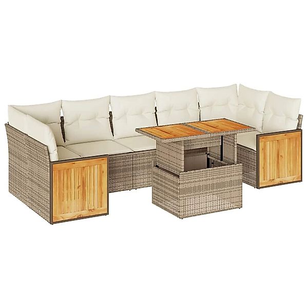 vidaXL 8-Tlg Garten-Sofagarnitur mit Kissen Beige Poly Rattan Akazie 332768 günstig online kaufen