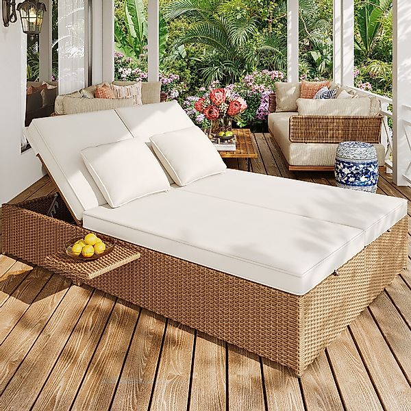 TavilaEcon Gartenliege Outdoor Gartenliege Doppelbett, Rattan günstig online kaufen