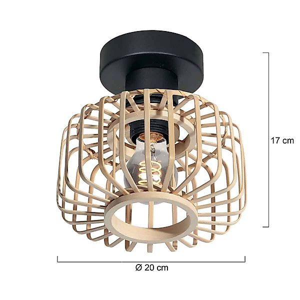 Deckenleuchte Bloeba, Ø 20 cm, Holz, natur, E27 günstig online kaufen