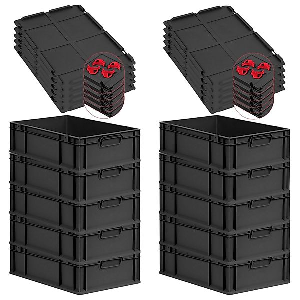 PROREGAL SparSet 10x Eurobox Nextgen Grip Mit Auflagedeckel Und Roten Versc günstig online kaufen