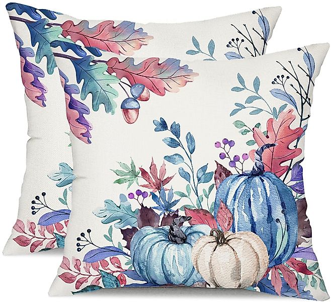 CLTYQ Kissenbezug Herbst-Kissenbezüge,grüne Aquarell-Kürbis-Abgefallene Blä günstig online kaufen